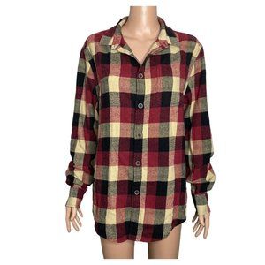 Jachs Plaid Shirt Mens Large Button Front Burgundy Off White